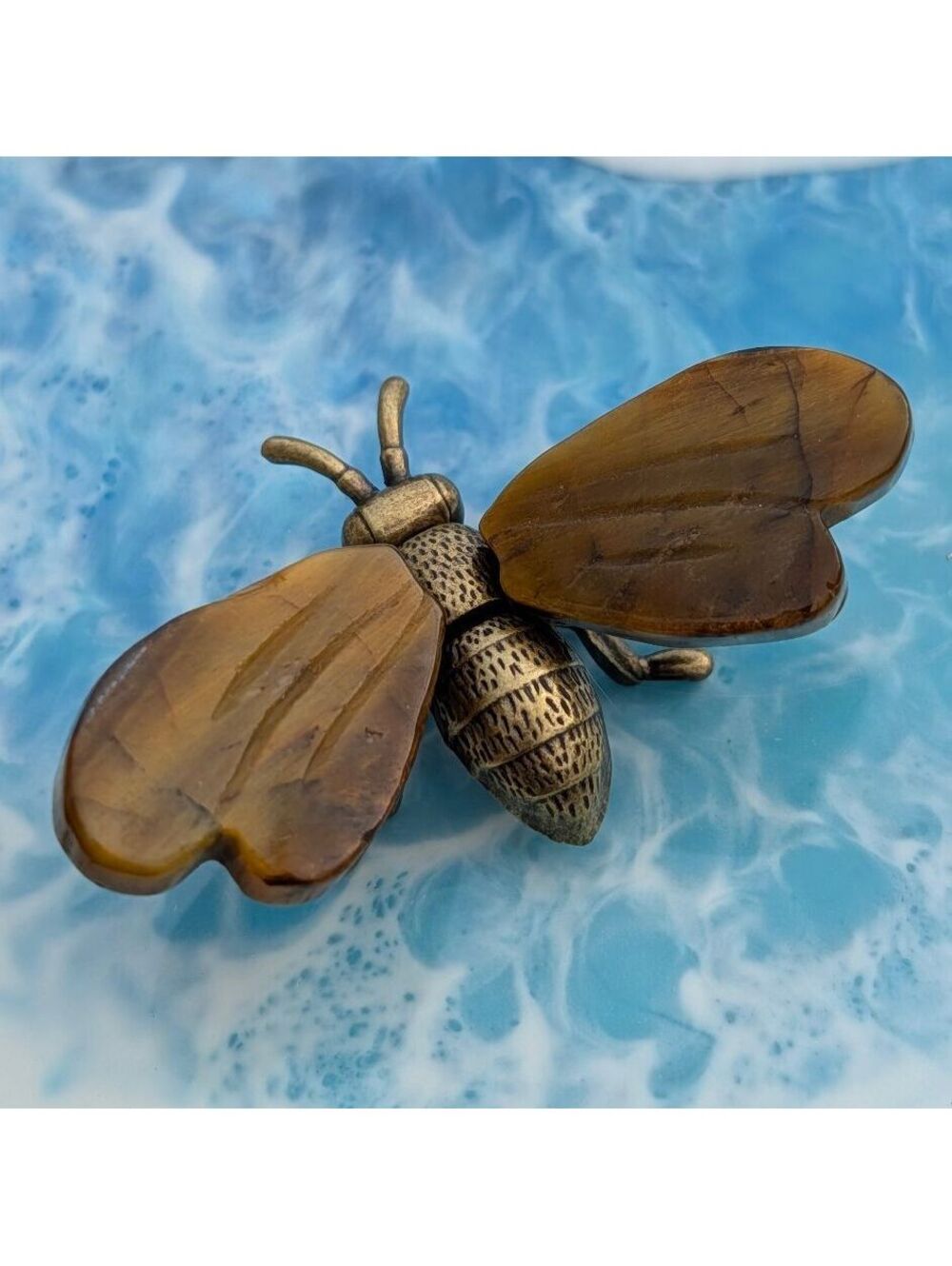 Tiger Eye Bee with Brass Body, 2.25" Crystal Carving